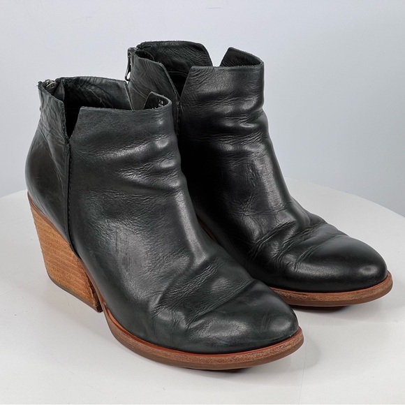 Kork-Ease Chandra Booties Black Leather Ankle Boots Stacked Heel Boho Indie 7.5 - Picture 8 of 15